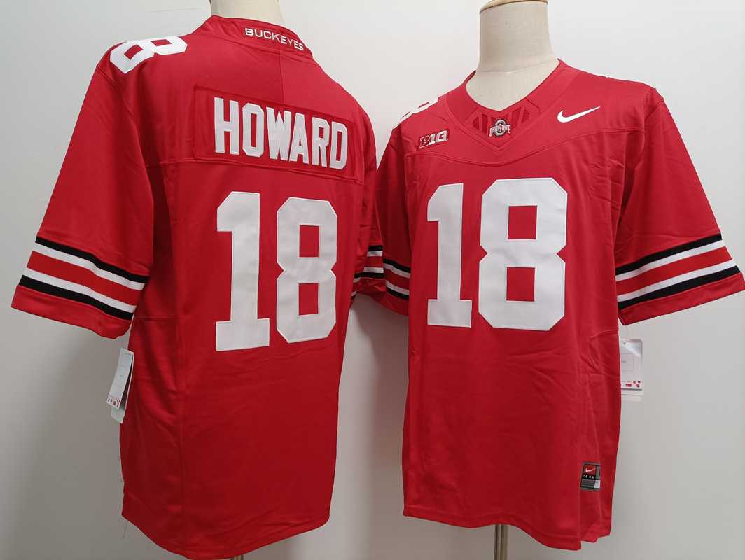 Men%27s Ohio State Buckeyes #18 Will Howard Red FUSE College Football Jersey